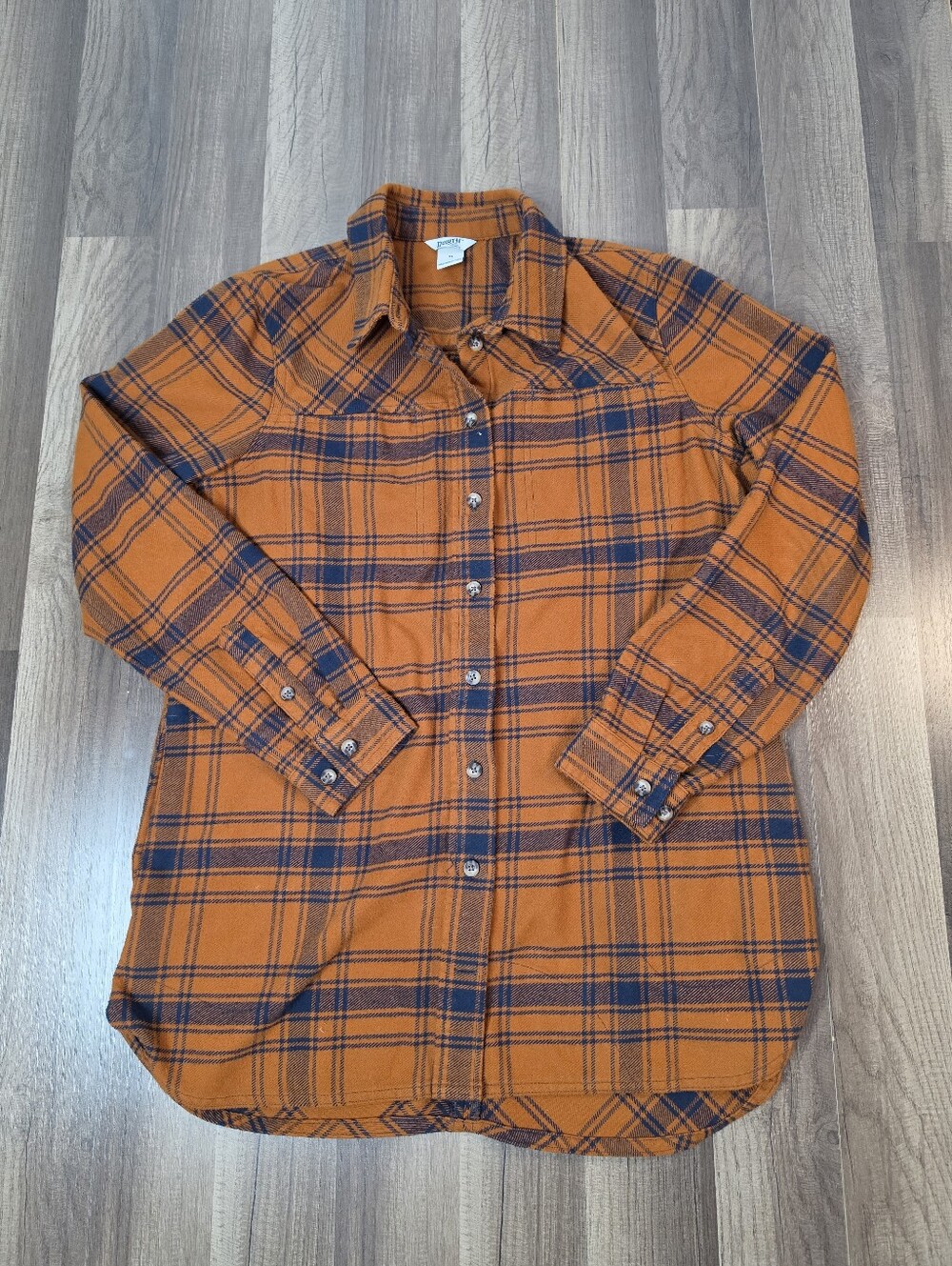 Duluth Trading Co. Folklore Flannel Duster Plaid Tunic Shacket Cabincore Fall. M